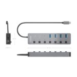 Aisens Hub USB-C 3.2 Gen2 10G - 4xUSB-A - 3xUSB-C - 1xUSB-C PD3.0 100W - Pulsanti di accensione/spegnimento su ogni porta - 30cm - Colore grigio - immagine 4