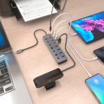 Aisens Hub USB-C 3.2 Gen2 10G - 4xUSB-A - 3xUSB-C - 1xUSB-C PD3.0 100W - Pulsanti di accensione/spegnimento su ogni porta - 30cm - Colore grigio - immagine 5