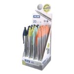 Milan P1 Silver Espositore da 20 penne a sfera retrattili - Punta tonda da 1 mm - Corpo argentato con clip in vari colori - Inchiostro blu - immagine 2