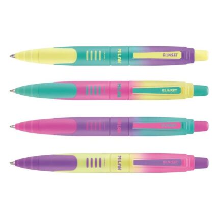 Milan Compact Sunset Espositore da 20 penne a sfera retrattili - Punta rotonda da 1 mm - Corpo multicolore pastello - Colore blu