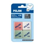 Milan 430 Confezione da 4 gomme quadrate - a forma di briciola di pane - gomma sintetica morbida - colori assortiti
