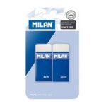 Milan 4020 Confezione da 2 gomme da cancellare rettangolari - Pan di pane - Gomma sintetica morbida - Fascia di cartone blu - Colore bianco - immagine 2