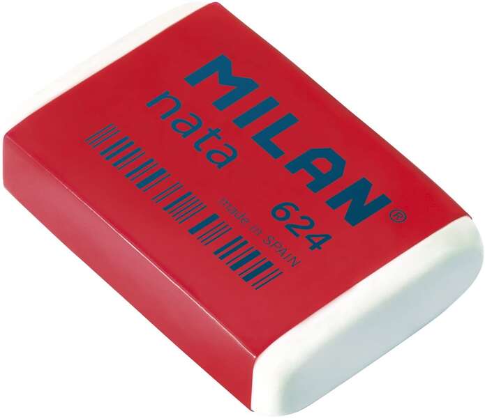 Milan Nata 624 Confezione da 4 gomme da cancellare rettangolari - Plastica - Morbida - Non abrasiva - Colore rosso/bianco Milan Nata 624 Confezione da 4 gomme da cancellare rettangolari - Plastica - Morbida - Non abrasiva - Colore rosso/bianco