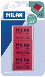 Milan Nata 624 Confezione da 3 gomme da cancellare rettangolari - Plastica - Morbida - Non abrasiva - Colore rosso/bianco - immagine 2
