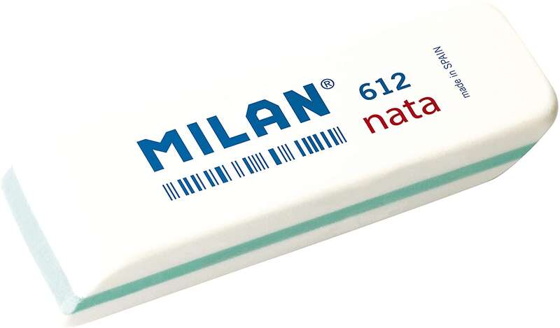 Milan Nata 612 Confezione da 2 gomme da cancellare smussate - Plastica - Morbida - Non abrasiva - Colore bianco