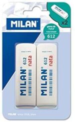 Milan Nata 612 Confezione da 2 gomme da cancellare smussate - Plastica - Morbida - Non abrasiva - Colore bianco - immagine 2