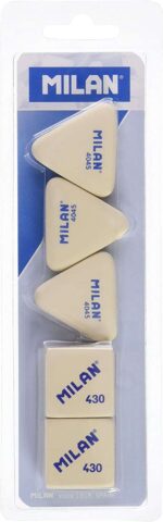 Milan Confezione da 5 gomme da cancellare, 3 gomme 4045 triangolari color crema + 2 gomme 430 quadrate - Gomma morbida sintetica - Colore bianco - immagine 3