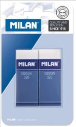 Milan Nata 320 Confezione da 2 gomme da cancellare rettangolari - Plastica - Fascetta di cartone blu - Tutti i tipi di superfici - Colore bianco - immagine 2