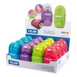Milan Capsule Espositore da 16 temperamatite - Lama in acciaio - Gomma da cancellare - Lama di sicurezza - Colori assortiti - immagine 2