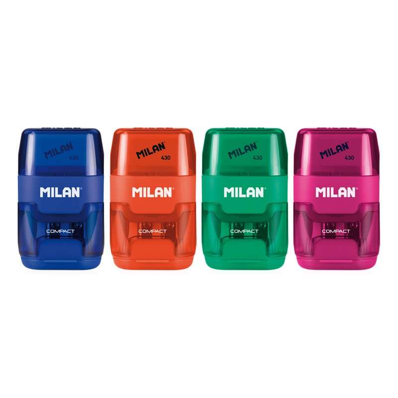 Milan Compact Espositore da 16 temperamatite - Uso Standard e Maxi - Lama in acciaio - Gomma da cancellare - Lama di sicurezza - Colori assortiti Milan Compact Espositore da 16 temperamatite - Uso Standard e Maxi - Lama in acciaio - Gomma da cancellare - Lama di sicurezza - Colori assortiti