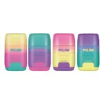 Milan Compact Sunset Espositore da 16 temperamatite - Uso Standard e Maxi - Lama in acciaio  - Gomma da cancellare - Lama di sicurezza - Colori assortiti