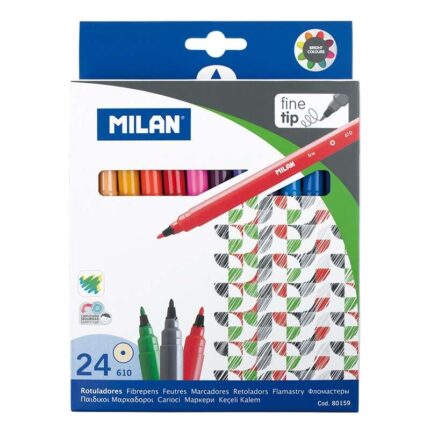 Milan Confezione da 24 pennarelli - Punta fine da 2 mm - Inchiostro a base d'acqua - Lavabile - Colori assortiti