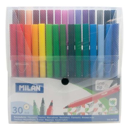 Milan Confezione da 30 pennarelli - Punta fine da 2 mm - Inchiostro a base d'acqua - Lavabile - Colori assortiti