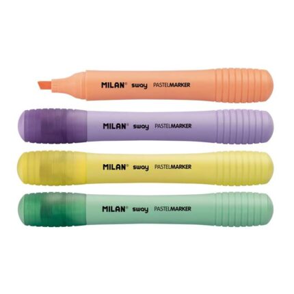 Milan Sway Espositore con 7 confezioni da 4 evidenziatori Pastel - Punta smussata 2 - 4 mm -  Ideale per sottolineare - Colori Pastel