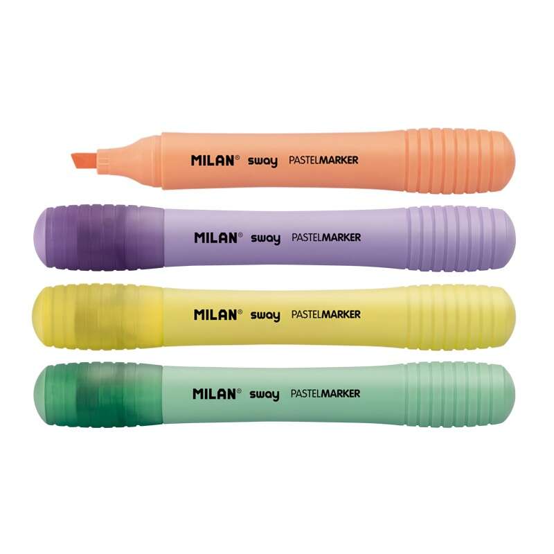 Milan Sway Espositore con 7 confezioni da 4 evidenziatori Pastel - Punta smussata 2 - 4 mm -  Ideale per sottolineare - Colori Pastel