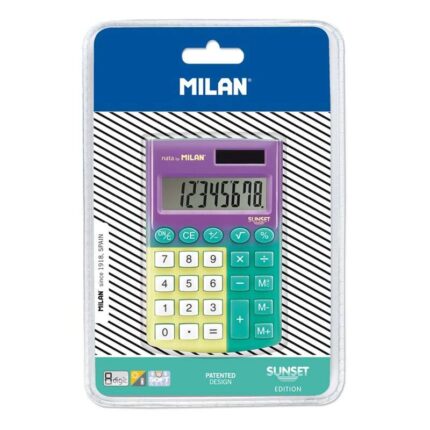 Milan Pocket Sunset Calcolatrice tascabile con display a 8 cifre - 3 tasti di memoria e radice quadrata - Tasti morbidi al tatto