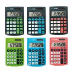 Espositore Milan Pocket con 12 calcolatrici tascabili - 8 cifre - Tasti morbidi - Colori assortiti