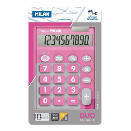 Milan Calcolatrice a 10 cifre Duo - Calcolatrice da tavolo - Tasti grandi - Tasto di correzione dell'immissione dati - Colore rosa