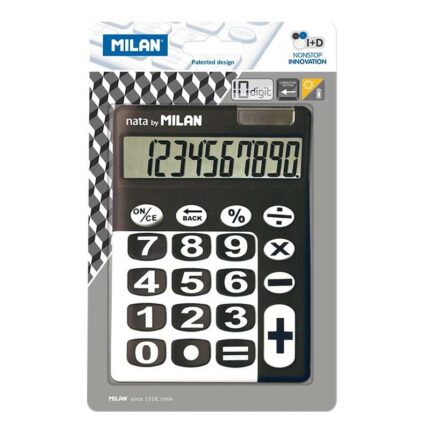 Milan Calcolatrice a 10 cifre - Calcolatrice da tavolo - Tasti grandi - Tasto di correzione dati - Colore nero/bianco
