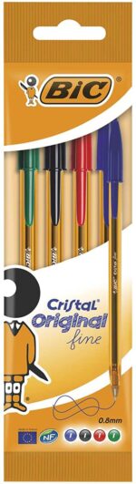 Bic Cristal Original Fine Confezione da 4 penne a sfera - Punta rotonda da 0,8 mm - Tratto da 0,30 mm - Inchiostro a base di olio - Traslucido - Colori assortiti - immagine 5