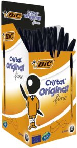 Bic Cristal Original Fine Penna a sfera - Punta rotonda da 0,8 mm - Tratto da 0,30 mm - Inchiostro a base di olio - Traslucida - Colore nero - immagine 5