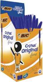 Bic Cristal Original Fine Penna a sfera - Punta rotonda da 0,8 mm - Tratto da 0,30 mm - Inchiostro a base di olio - Traslucida - Colore blu - immagine 5