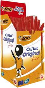 Bic Cristal Original Fine Penna a sfera - Punta rotonda da 0,8 mm - Tratto da 0,30 mm - Inchiostro a base di olio - Traslucida - Colore rosso - immagine 5