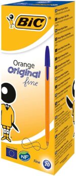Bic Orange Original Fine Penna a sfera - Punta rotonda da 0,8 mm - Tratto da 0,30 mm - Inchiostro a base di olio - Corpo arancione - Colore blu - immagine 5