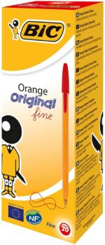 Bic Orange Original Fine Penna a sfera - Punta rotonda da 0,8 mm - Tratto da 0,30 mm - Inchiostro a base di olio - Corpo arancione - Colore rosso - immagine 5