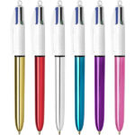 Bic 4 Colours Shine Penna a sfera retrattile - Punta media da 1,0 mm - Inchiostro a base di olio - Design metallizzato in colori assortiti - immagine 3