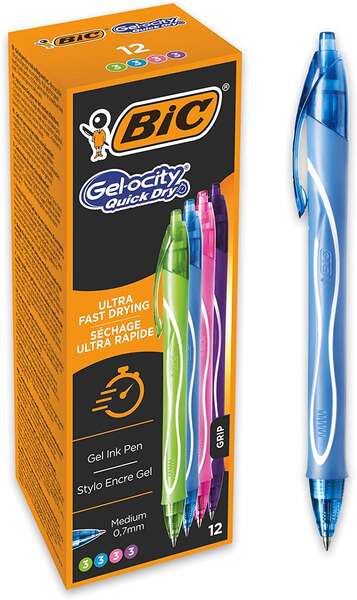 Bic Gel-Ocity Quick Dry Confezione da 12 penne gel a scatto  - Punta media da 0