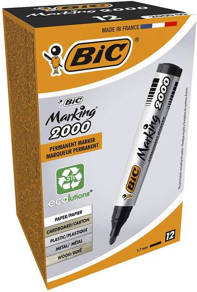 Bic Marking 2000 Ecolutions Pennarello permanente - Inchiostro a base alcolica - Ecologico - Asciugatura rapida - Colore nero