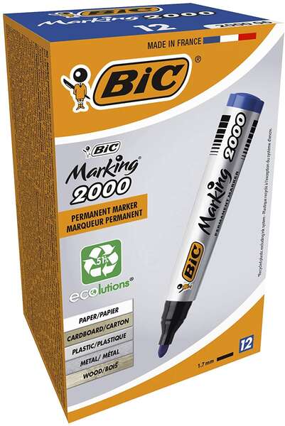 Bic Marking 2000 Ecolutions Pennarello permanente - Inchiostro a base alcolica - Ecologico - Asciugatura rapida - Colore blu