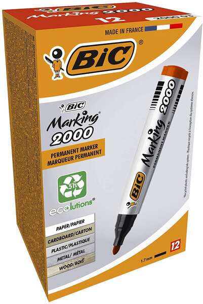 Bic Marking 2000 Ecolutions Pennarello permanente - Inchiostro a base alcolica - Ecologico - Asciugatura rapida - Colore rosso