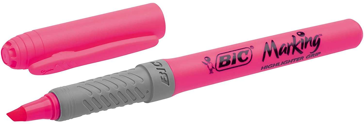 Bic Highlighter Grip Evidenziatore fluorescente - Inchiostro a base d'acqua - Punta smussata - Tratto tra 1