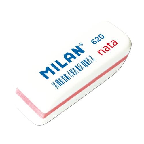 Milan Nata 620 Gomma da cancellare smussata piccola - Plastica morbida - Non abrasiva - Colore bianco con bordo in colori assortiti