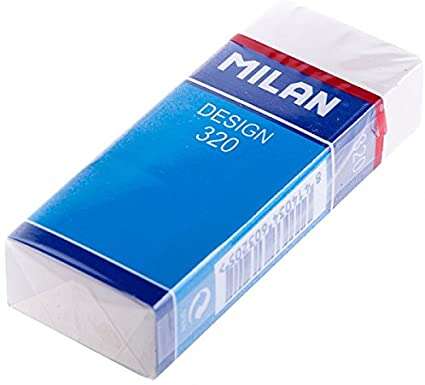 Milan Nata 320 Gomma da cancellare rettangolare - Plastica - Fascia di cartone blu - Confezionata singolarmente - Colore bianco