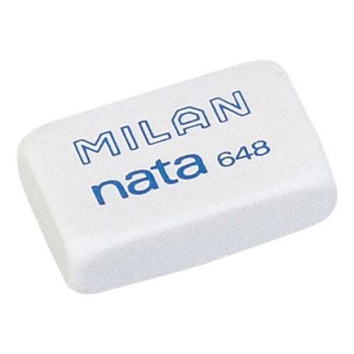 Milan Nata 648 Gomma da cancellare rettangolare piccola - Plastica - Non danneggia la carta - Colore bianco