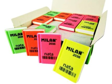 Milan Nata 2036 Gomma da cancellare rettangolare - Plastica - Morbida - Design a libro - Colori fluorescenti assortiti