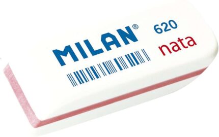 Milan Nata 620 Confezione da 2 gomme da cancellare smussate - Plastica - Morbida - Non abrasiva - Colore bianco