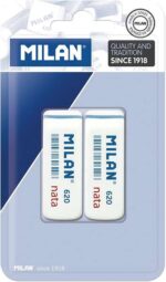 Milan Nata 620 Confezione da 2 gomme da cancellare smussate - Plastica - Morbida - Non abrasiva - Colore bianco - immagine 2