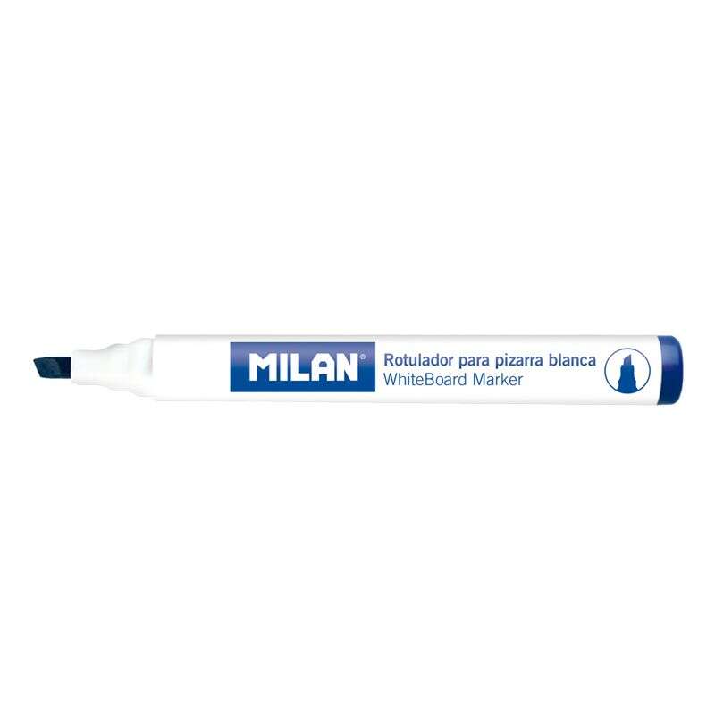 Milan Pennarelli per lavagna bianca con punta smussata - Punta 1 - 4 mm - Inchiostro a base di alcool - Cancellabile a secco - Colore blu