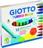 Giotto Turbo Maxi Confezione da 12 pennarelli - Punta spessa  5 mm - Inchiostro a base d'acqua - Lavabile - Colori assortiti
