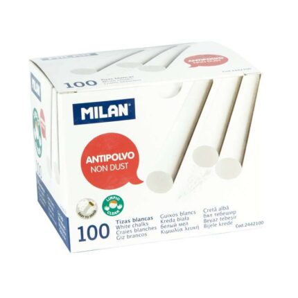 Milan Confezione da 100 gessetti - Rotondi - Antipolvere - Senza caseina né gesso - Colore bianco