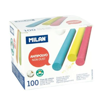 Milan Confezione da 100 gessetti - Rotondi - Antipolvere - Non contengono caseina né gesso - Colori assortiti