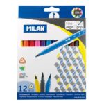 Milan Confezione da 12 pennarelli triangolari - Punta fine conica da 2 mm - Inchiostro a base d'acqua - Lavabile - Colori assortiti