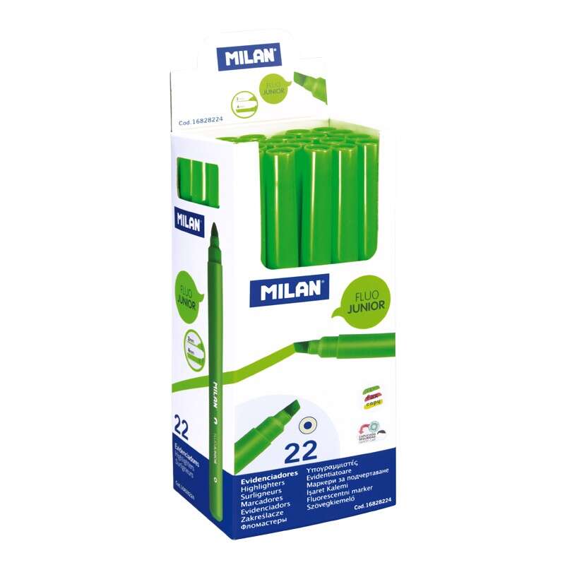 Milan Junior Pennarello fluorescente - Punta smussata 1 - 4 mm - Colore verde