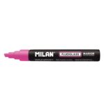 Milan Fluoglass Pennarello per superfici lisce - Punta smussata - Tratto da 2 a 4 mm - Inchiostro a base d'acqua - Facile da cancellare - Colore rosa