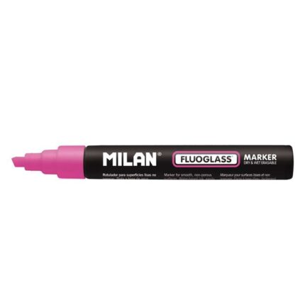 Milan Fluoglass Pennarello per superfici lisce - Punta smussata - Tratto da 2 a 4 mm - Inchiostro a base d'acqua - Facile da cancellare - Colore rosa