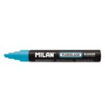 Milan Fluoglass Pennarello per superfici lisce - Punta smussata - Tratto da 2 a 4 mm - Inchiostro a base d'acqua - Facilmente cancellabile - Colore blu